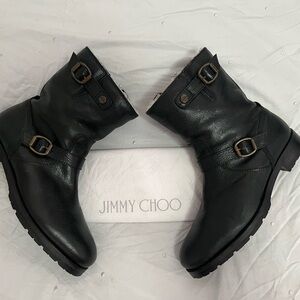 Jimmy Choo Fur-lined Leather Biker Boots size 45 Euro size 11 men’s US.